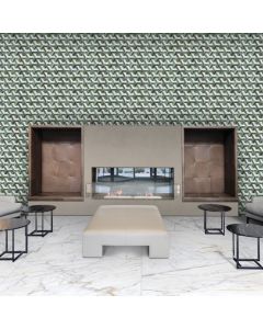 Enchanted Green Trapezoid jade green premium tile on bathroom shower wall, 12x12