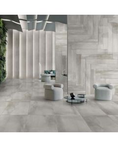 EVOQUE pewter gray premium tile on bathroom shower wall, 24x47