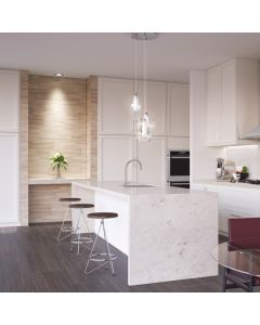 Feature Beige Rectangle Wave soft beige premium tile on bathroom shower wall, 6x18