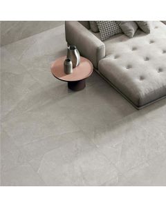 MOTELY neutral gray premium tile on bathroom shower wall, 24x47