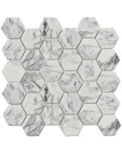 ceramic wall tile -153-Rye-Hexagon-300 x 300 mm ( 12" x 12" ) clean white premium hexagon tile on bathroom shower wall, 12x12