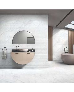 CARRARA FOGG dove gray premium tile on bathroom shower wall, 24x47