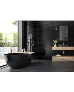 Lilleblack onyx black premium tile on bathroom shower wall, 3x12