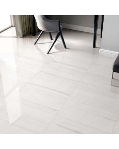 ITALIAN MARBLE NEXT pure white premium tile on bathroom shower wall, 300x600