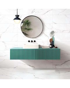 Statuario Smart Next White bright white premium tile on bathroom shower wall, 300x600