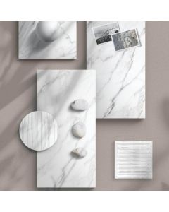 CALACATTA LIVID clean white premium tile on bathroom shower wall, 24x47