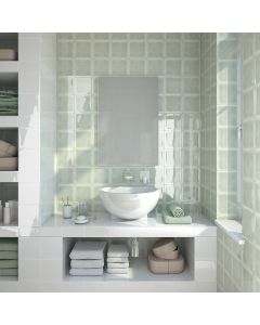 Succulent Green Square Undulated olive green premium tile on bathroom shower wall, 6x6