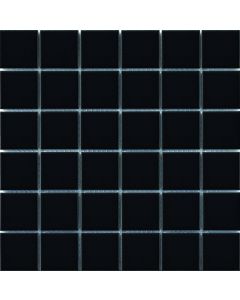 2x2 Vintage Black Porcelain Mosaic Tile charcoal black engineered porcelain mosaic tile on bathroom shower wall, 12x12