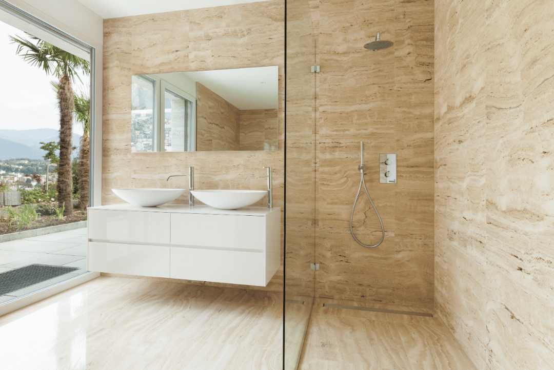 Infusing a Scandinavian bathroom design using travertine tiles