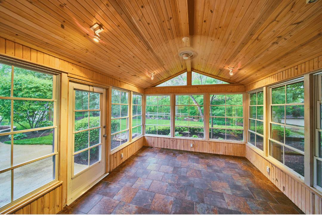 Screened porch with marble flooring