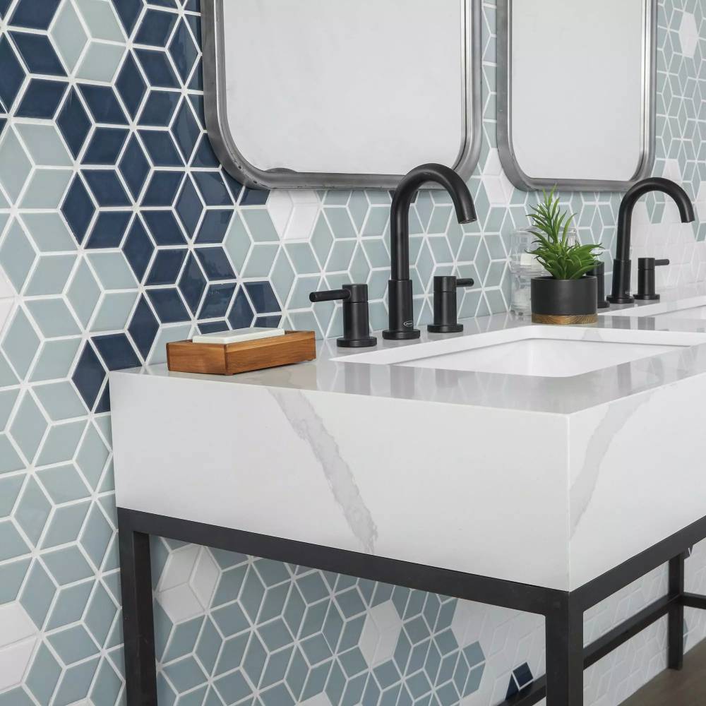 Waterfall Chevron tile pattern on a small bathroom wall. 