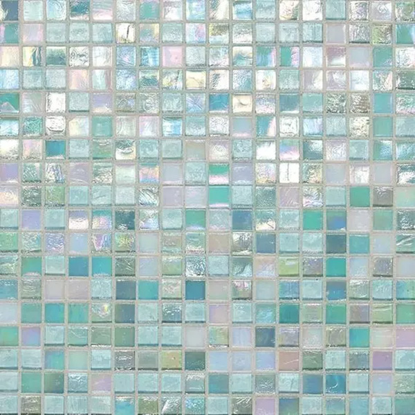 A close-up look at Daltile&rsquo;s South Beach Straight Joint green glass tiles from the City Lights collection