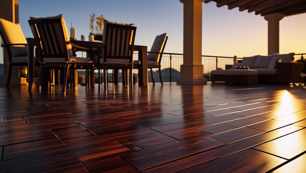 an image showing an outdoor deck with wood-look porcelain flooring
