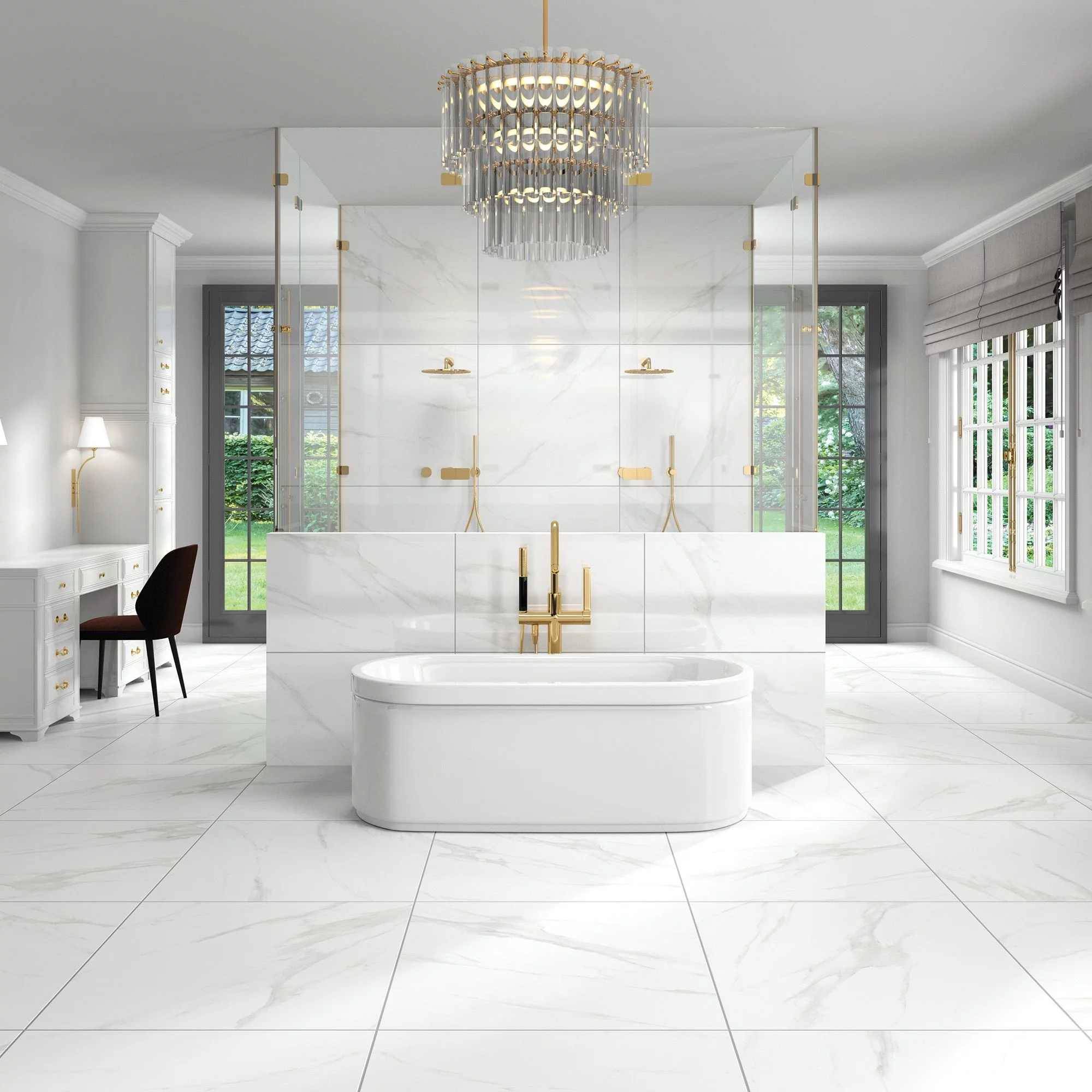 White large format bathroom tiles